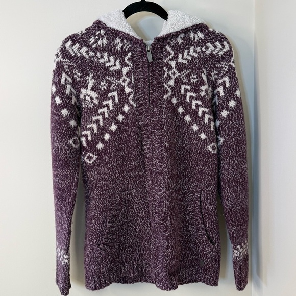 Kismet Sweaters - Kismet Purple Wool Zip-Up Hoodie Sweater Cardigan Nordic Pattern Fuzzy Hood